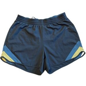Nike Dri-Fit Moisture-Wicking Design Athletic Workout Shorts Blue Yellow Size L
